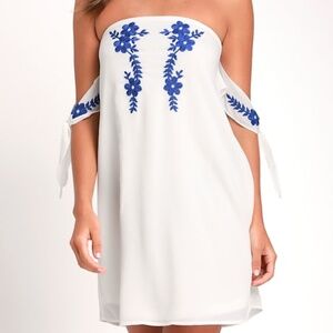 Lulus Crysta White Embroidered Off-the-shoulder Mini Dress - Size S